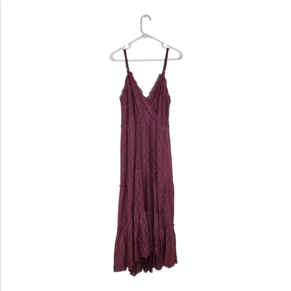 Willow & Root Earth Red Crochet V Neck Adjustible Strap Tiered Maxi Dress Length - Picture 5 of 15